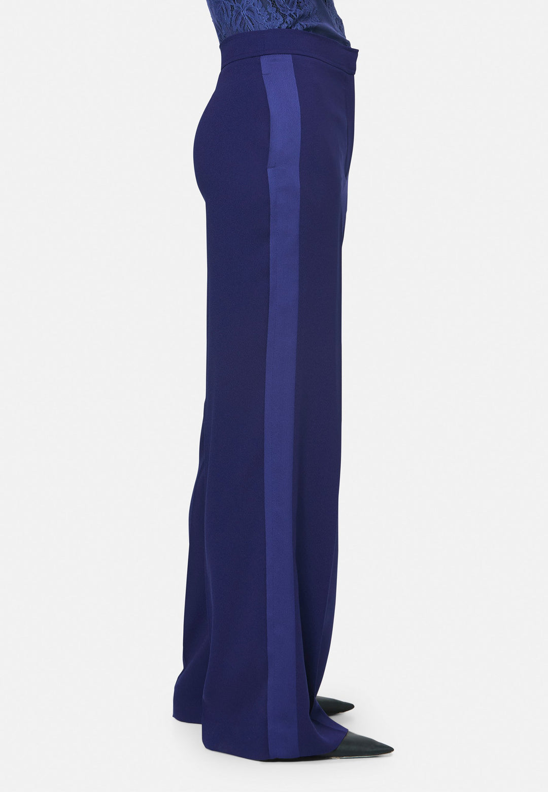 model wearing Aline Ink Blue Tux Trouser