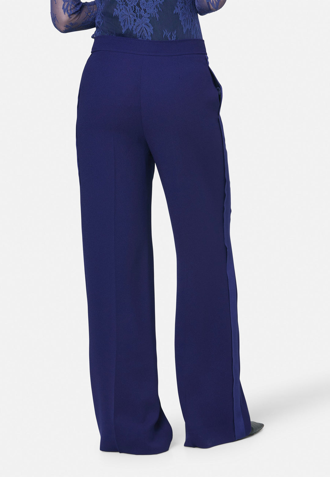 model wearing Aline Ink Blue Tux Trouser