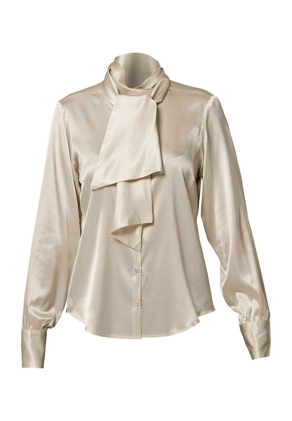 The Anastasia Ivory Blouse, crafted from luxurious silk, is perfect for your workwear wardrobe. This blouse features a round neckline and a pussy bow tie, offering versatile styling options. Pair it with our Magee suiting or Melange mink suiting for a polished and professional look.