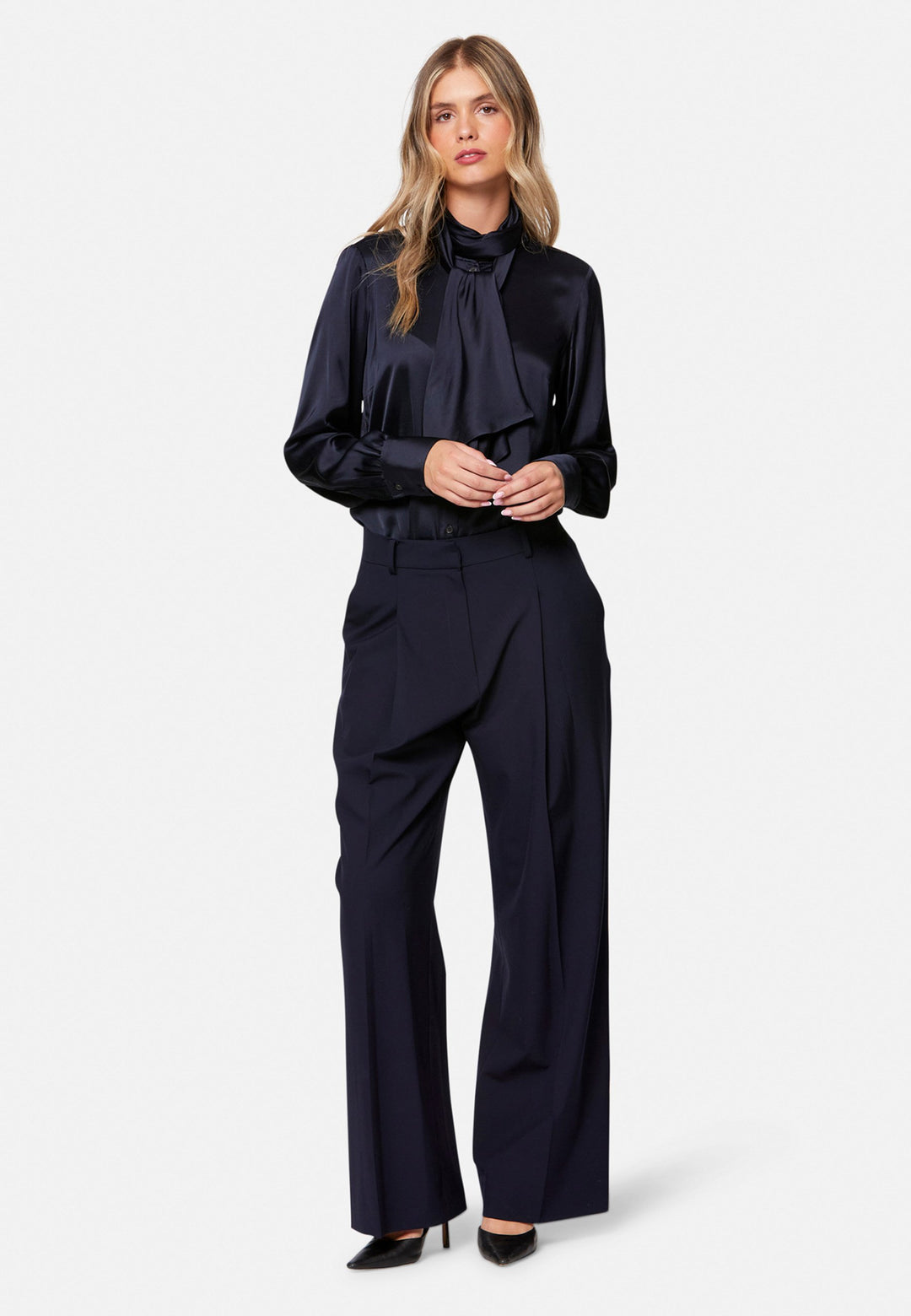 Anastasia Navy Pussybow Blouse