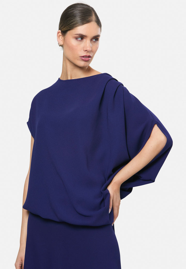 model wearing Berna Ink Blue Blouse