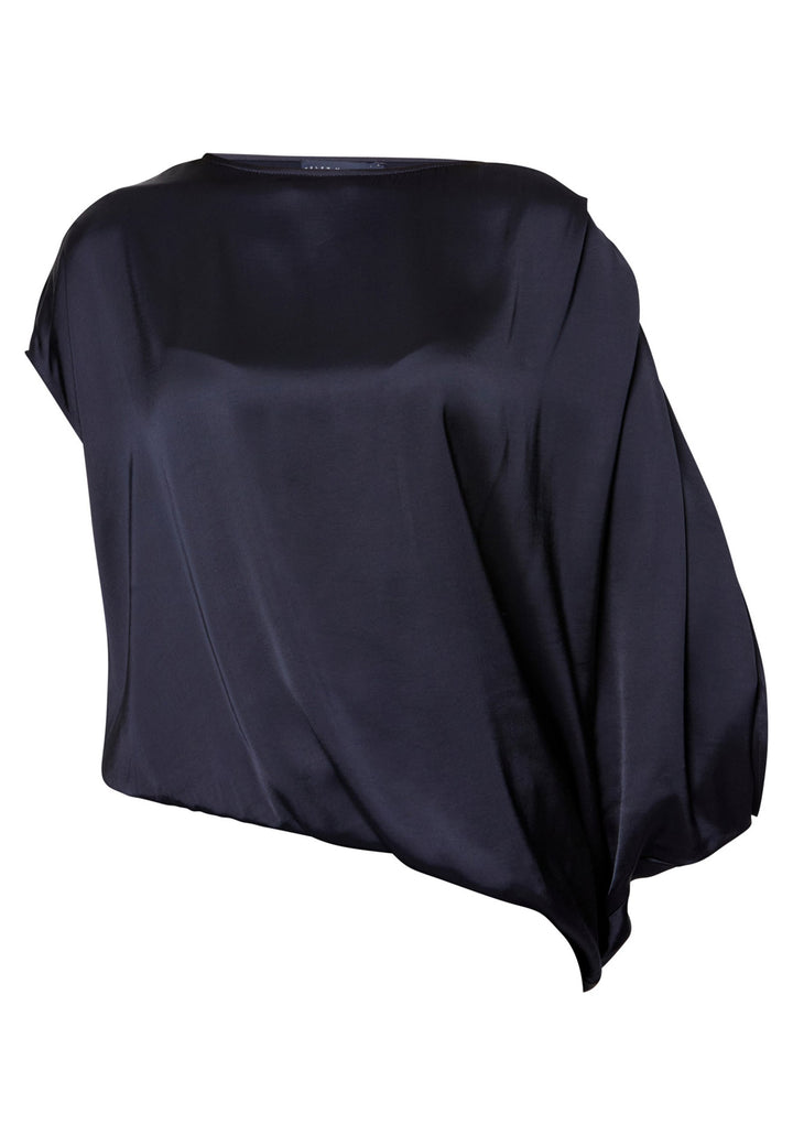 navy satin assymetric blouse