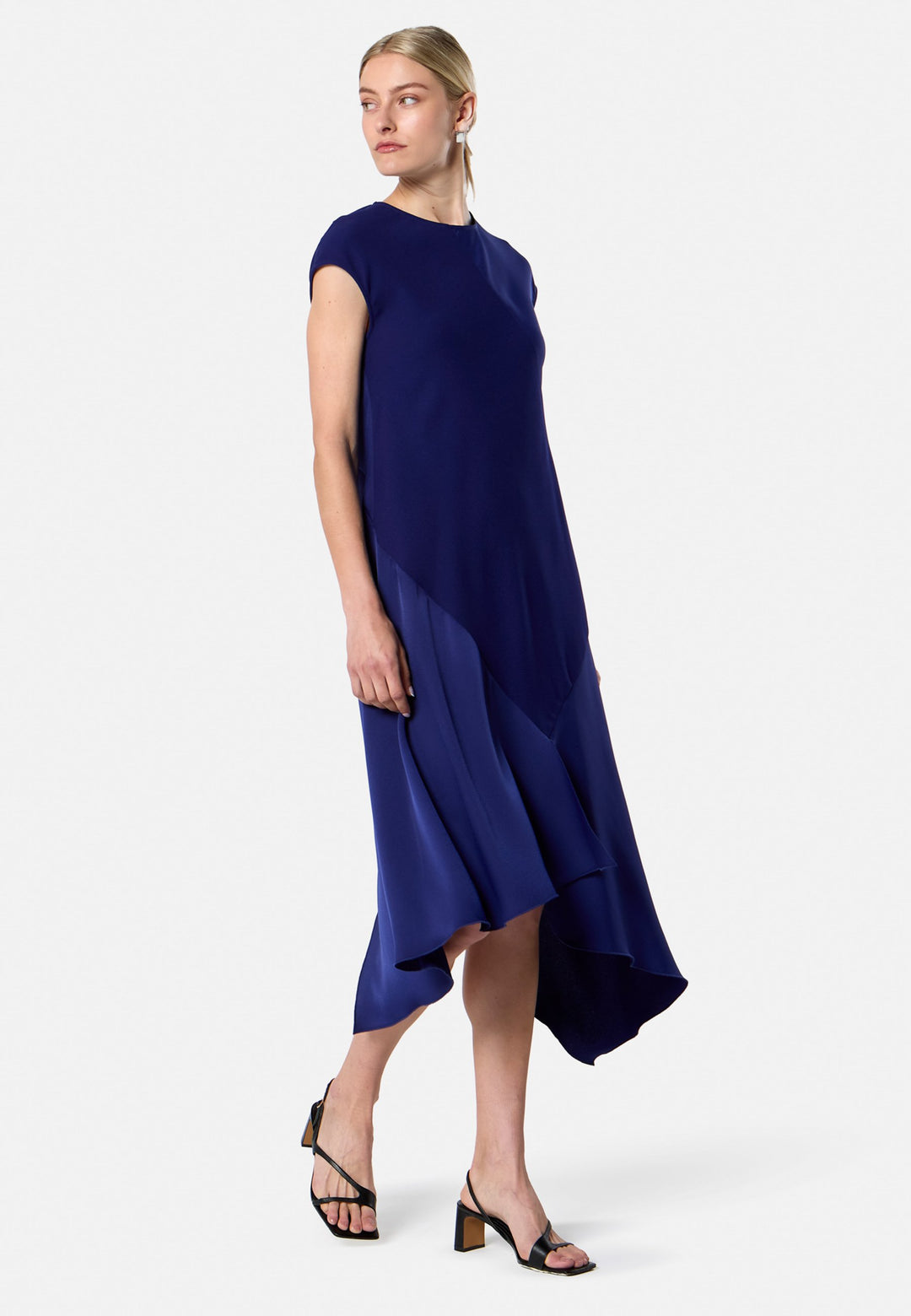 model wearing Carmin Ink Blue Dress