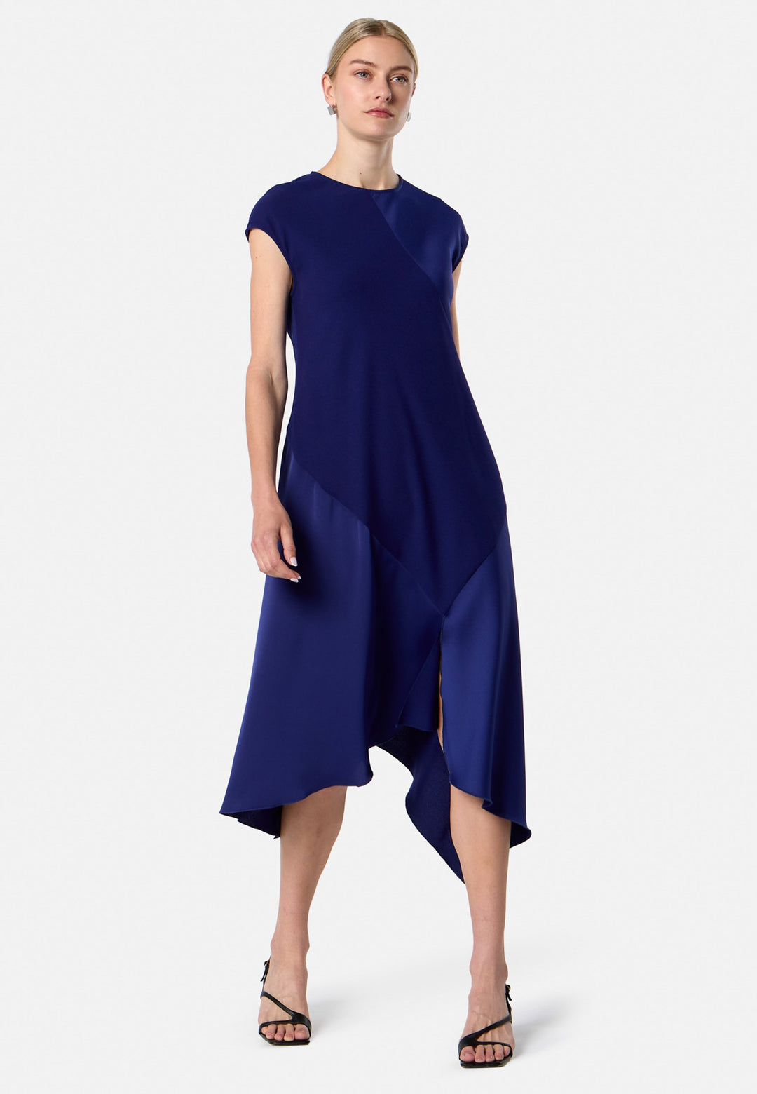model wearing Carmin Ink Blue Dress