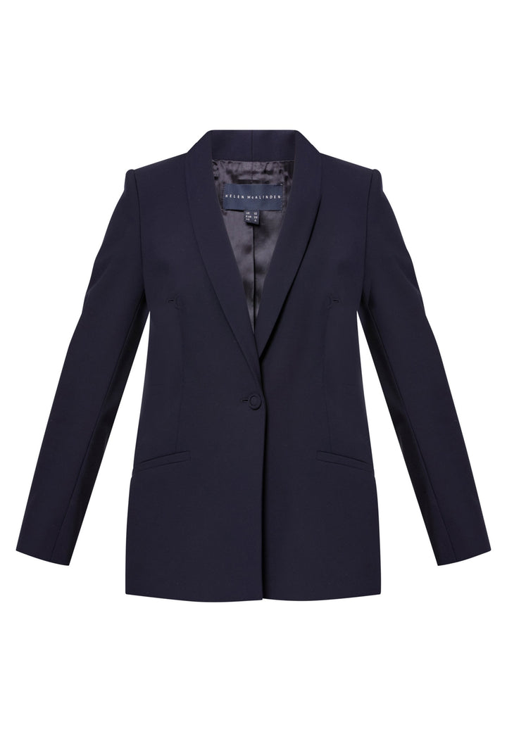 Darcie, the wear-everywhere blazer. Single-breasted with a tonal one-button fastening, tuxedo-inspired shawl collar and neat welt pockets. Cut to a longline, semi-fitted silhouette that flatters over dresses or trousers. Pair with the coordinating Lyra trousers for a modern suit, or throw on with denim at the weekend.