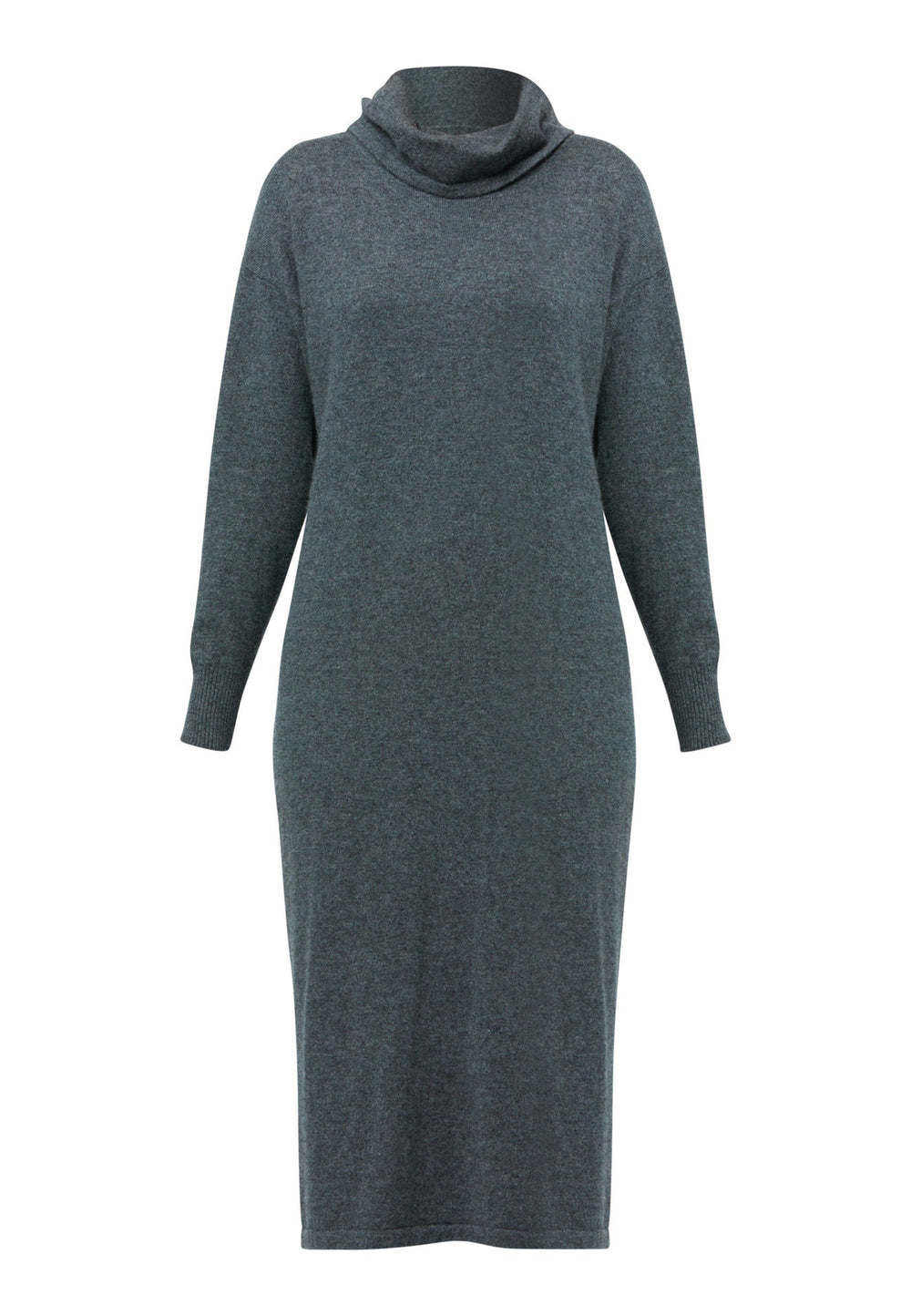 Have you met the Elora Charcoal Grey Cashmere Dress? A chic and versatile addition to your wardrobe. This midi-length dress features a loose, drapey polo neck, exuding effortless elegance. With full-length sleeves and tight ribbed cuffs, it offers a stylish yet comfortable fit. Crafted from luxurious cashmere, this dress effortlessly combines sophistication and comfort, making it the perfect go-to piece for any occasion.