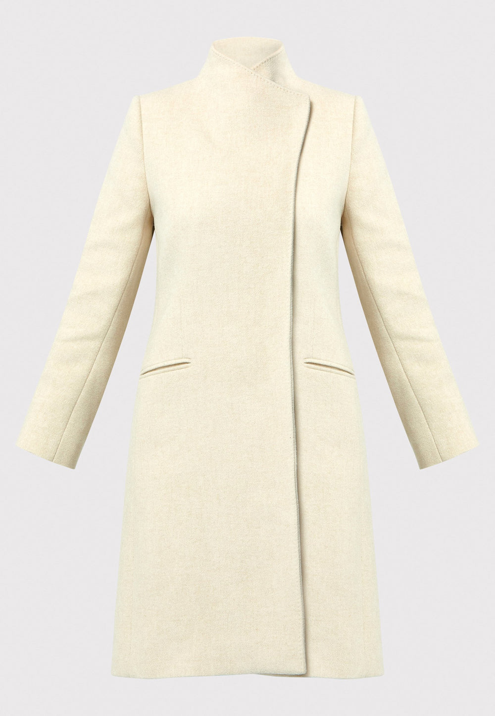 The Faye Winter White Coat, crafted from a luxurious wool blend melton, is perfect for your workwear wardrobe. This coat features a high collar, a sleek silhouette, and discreet pockets for added functionality. Its versatile design makes it suitable for both professional and casual occasions. Pair it with our Magee suiting or Taupe suiting for a polished and sophisticated look.