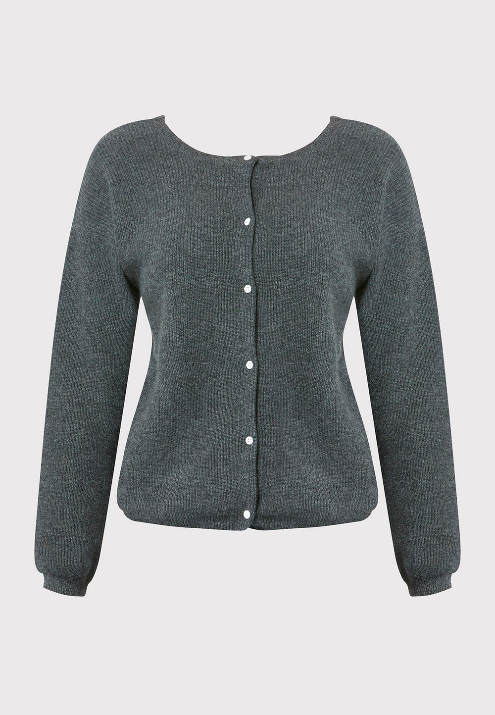 The Greta Cashmere Cardigan in Charcoal Grey is a versatile and stylish addition to your wardrobe. Featuring ribbed detailing and a tidy finish, this reversible piece can be worn as a button-back jumper for a chic, contemporary look or layered as a cardigan over the Marlena Cashmere Sweater-Vest for a coordinated outfit. Crafted from luxurious cashmere, this cardigan offers both comfort and sophistication, perfect for any occasion.