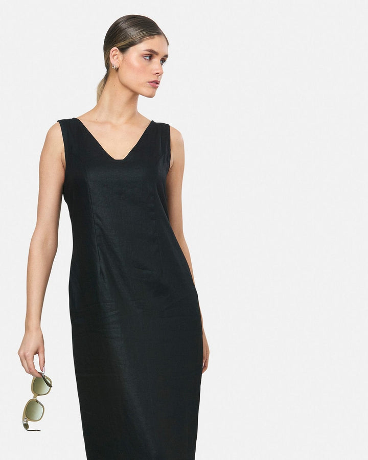 Gwen Black Linen Dress