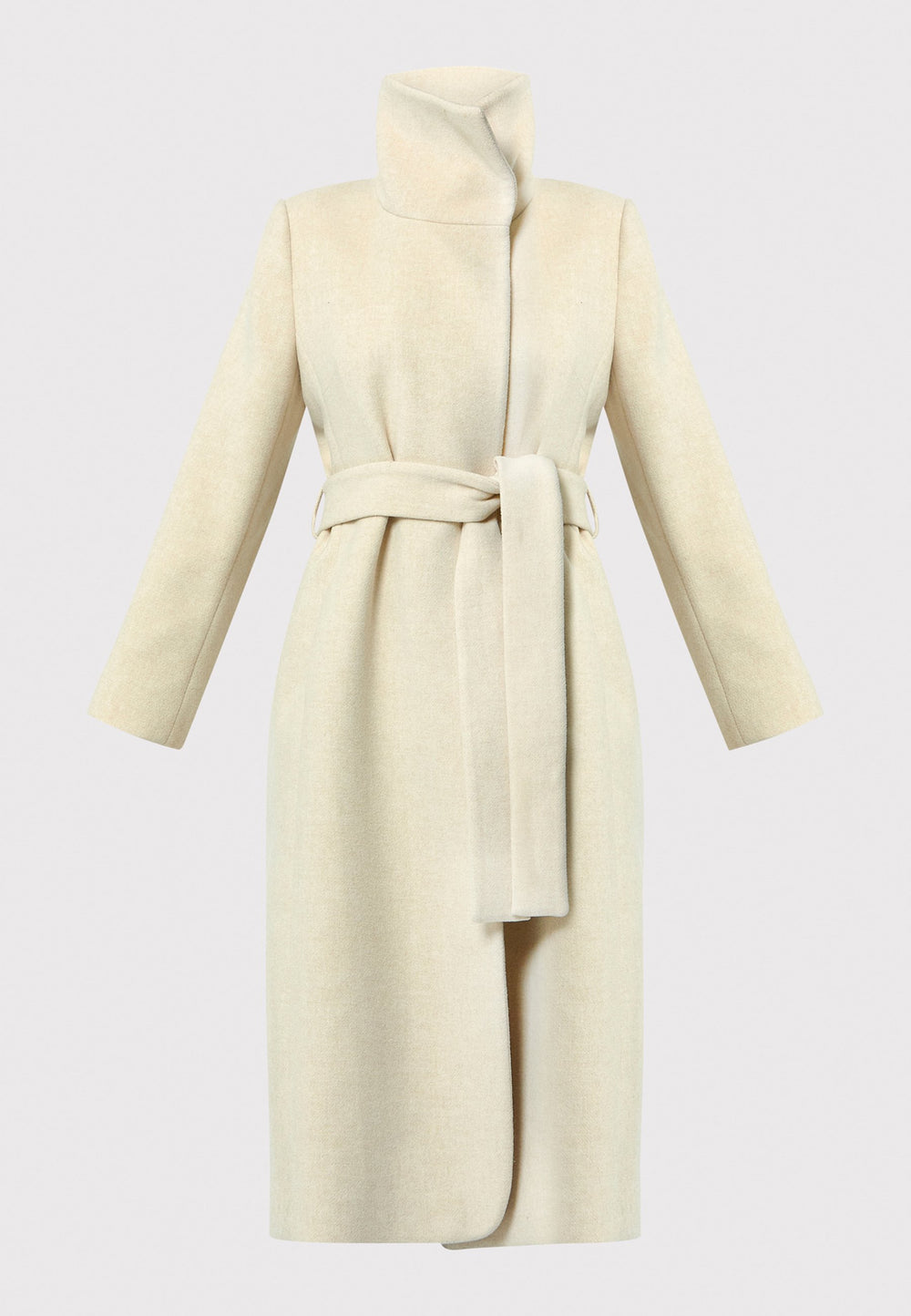 Stay warm and stylish with the Hazel Winter White Coat. Crafted from a luxurious wool blend melton, this coat features a large funnel which falls to a shawl collar and a belted waist for a flattering silhouette. Pair it with tailored trousers or a chic dress for a sophisticated winter look.