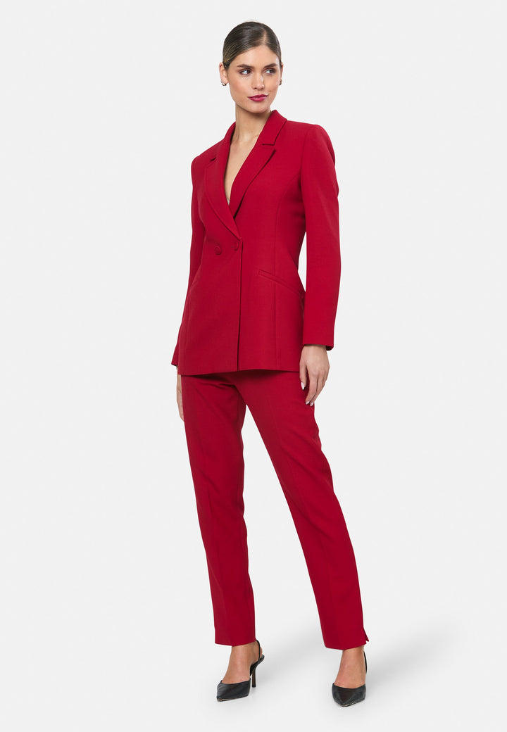 model wearing Jill Ruby Red Trouser