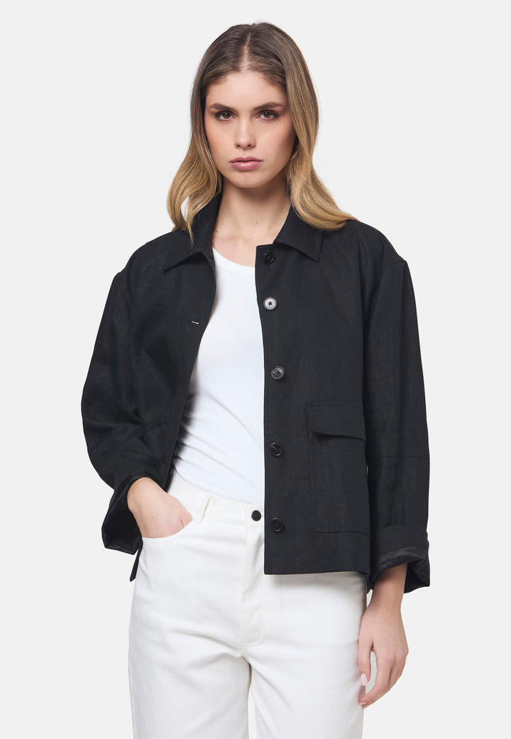 Lyndsey Black Linen Shacket