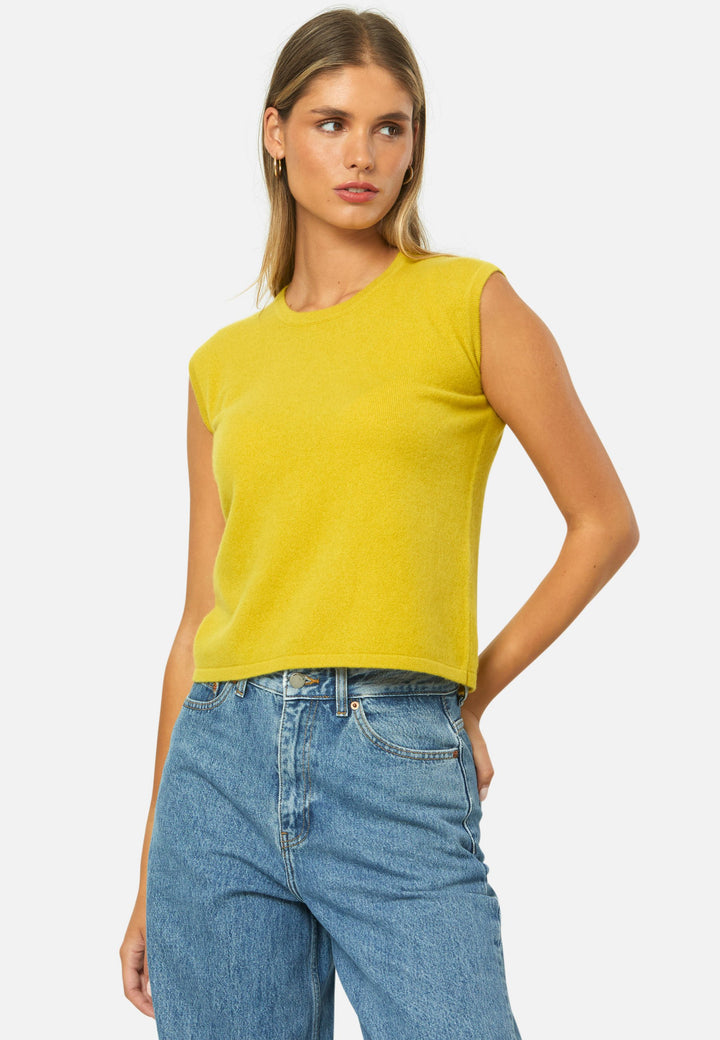 The statement sleeveless knit. Spun from pure cashmere with a cloud-soft handle, it has a neat crew neckline, clean armholes and a waist-skimming straight fit. Lightweight yet warm, it slips under blazers or wears solo with high-rise denim.