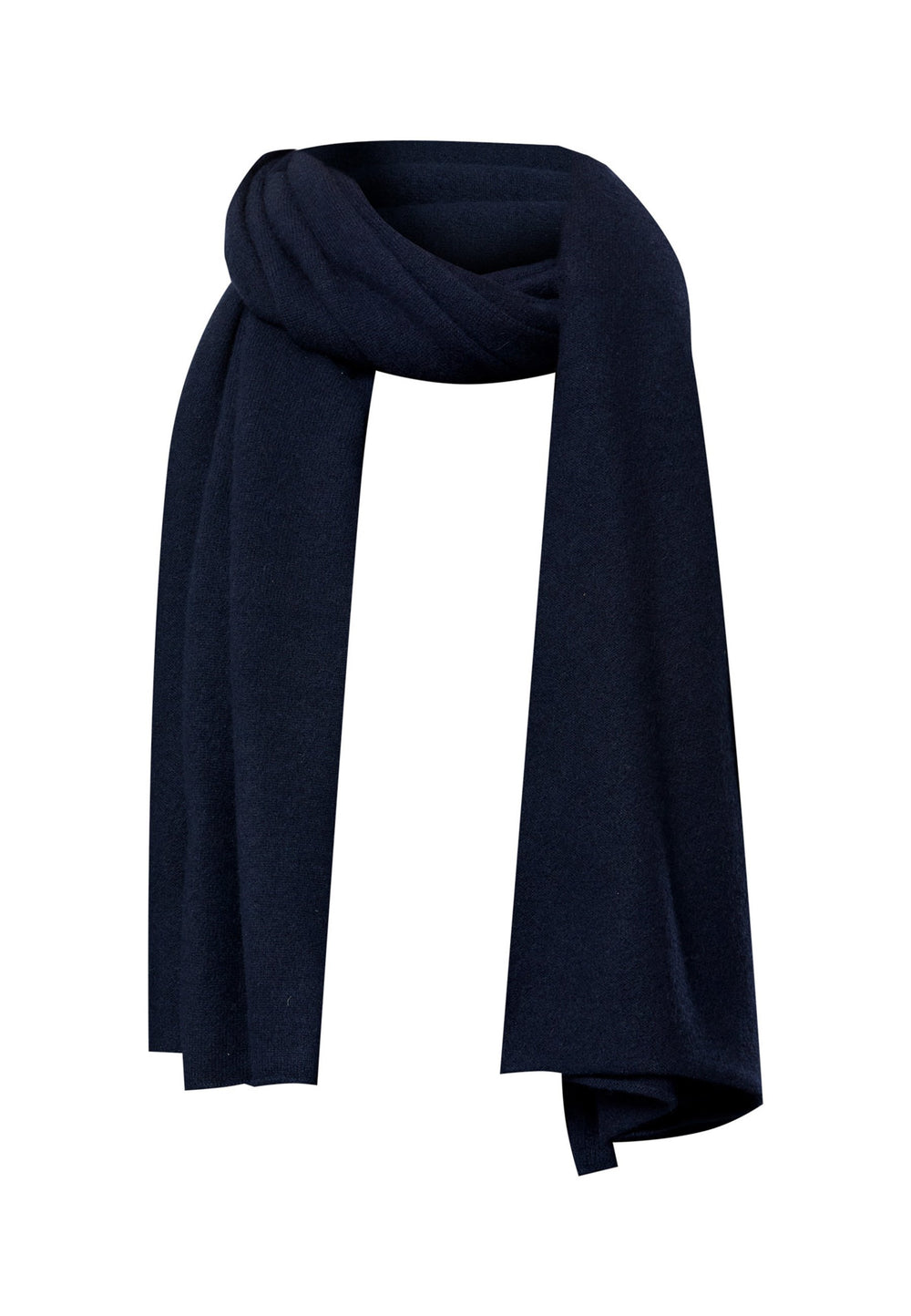 Knitted in pure cashmere with a soft handle, this generously cut wrap drapes fluidly. Loop, wrap or wear as a shoulder cover-up. An effortless layer for denim days and casual outings. In timeless navy, it works layered over tailoring or styled with coordinating knitwear.