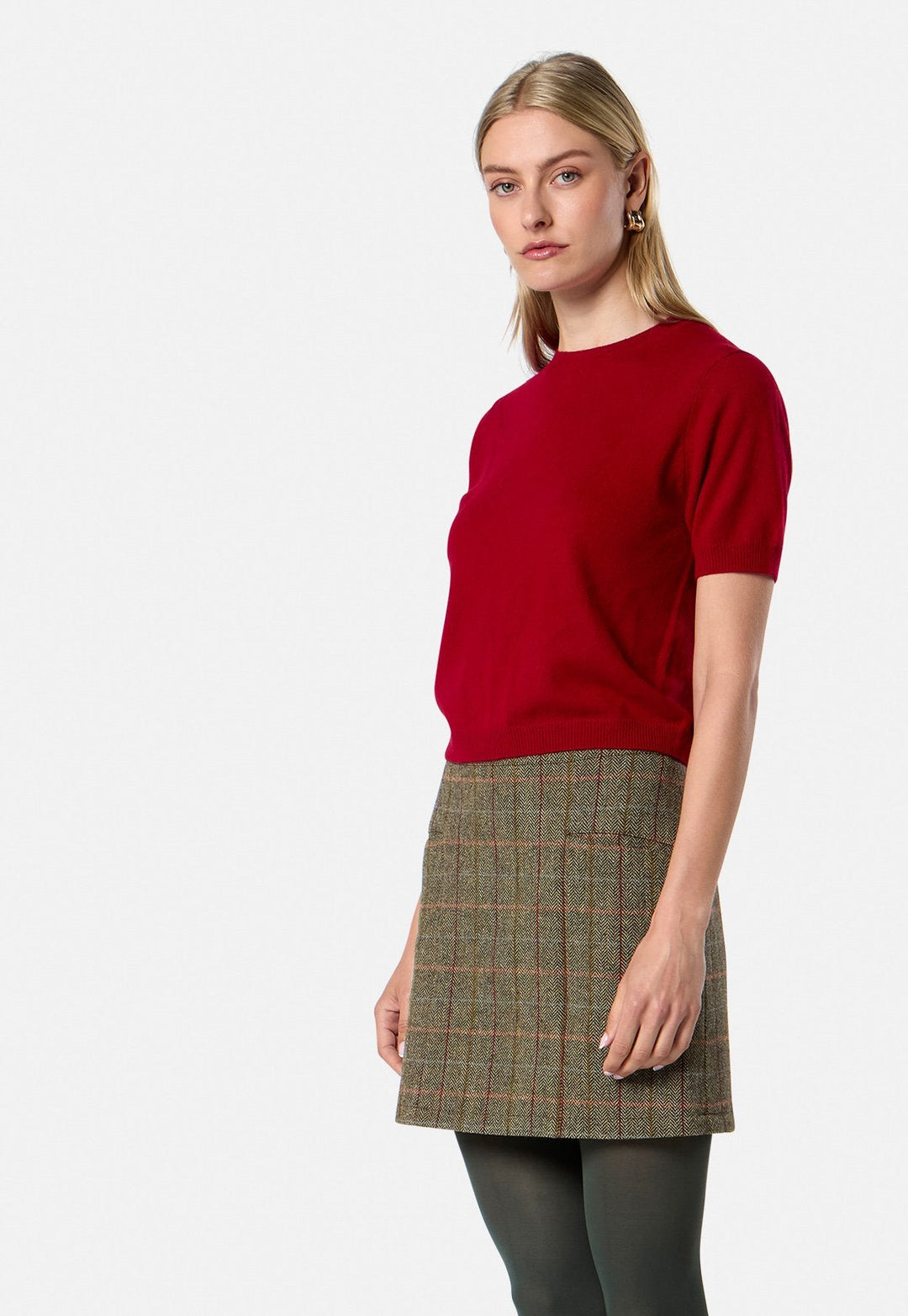 model wearing Sienna Herringbone Tweed Skirt