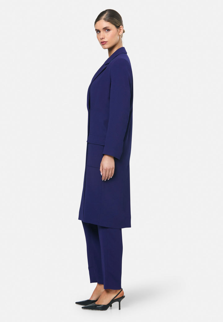 model wearing Victoria Ink Blue Coat