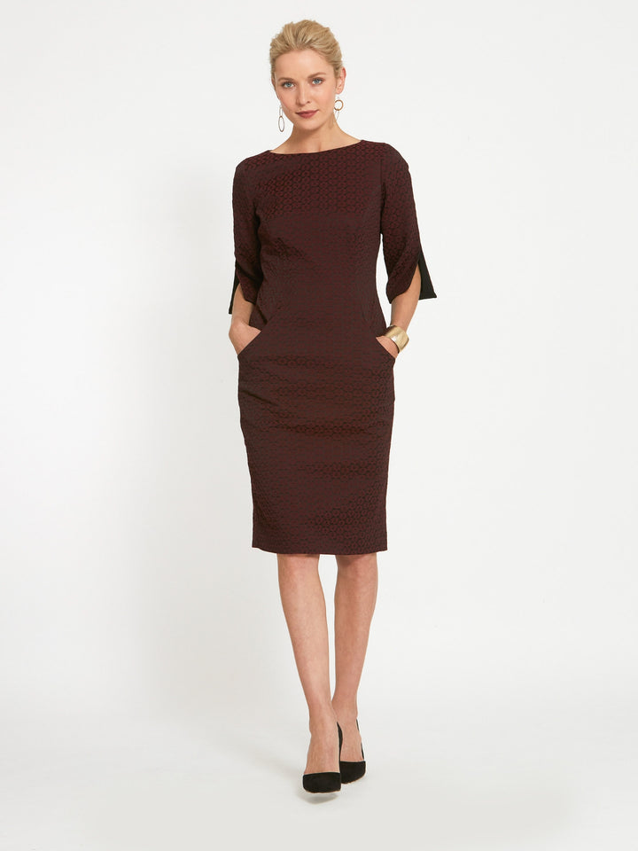 Vivienne Burgundy Jacquard Dress