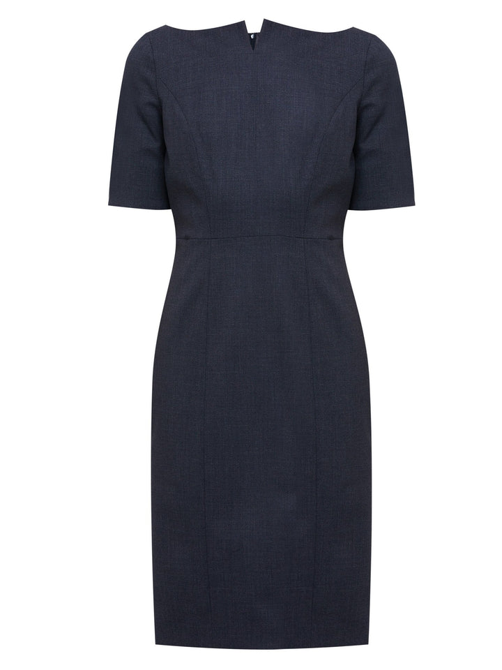 In a body-skimmy silhouette, this knee-length dress wears well with stilettos working as a desk-to-dinner perfect option. The neckline adds an extra something to this simple yet elegant staple