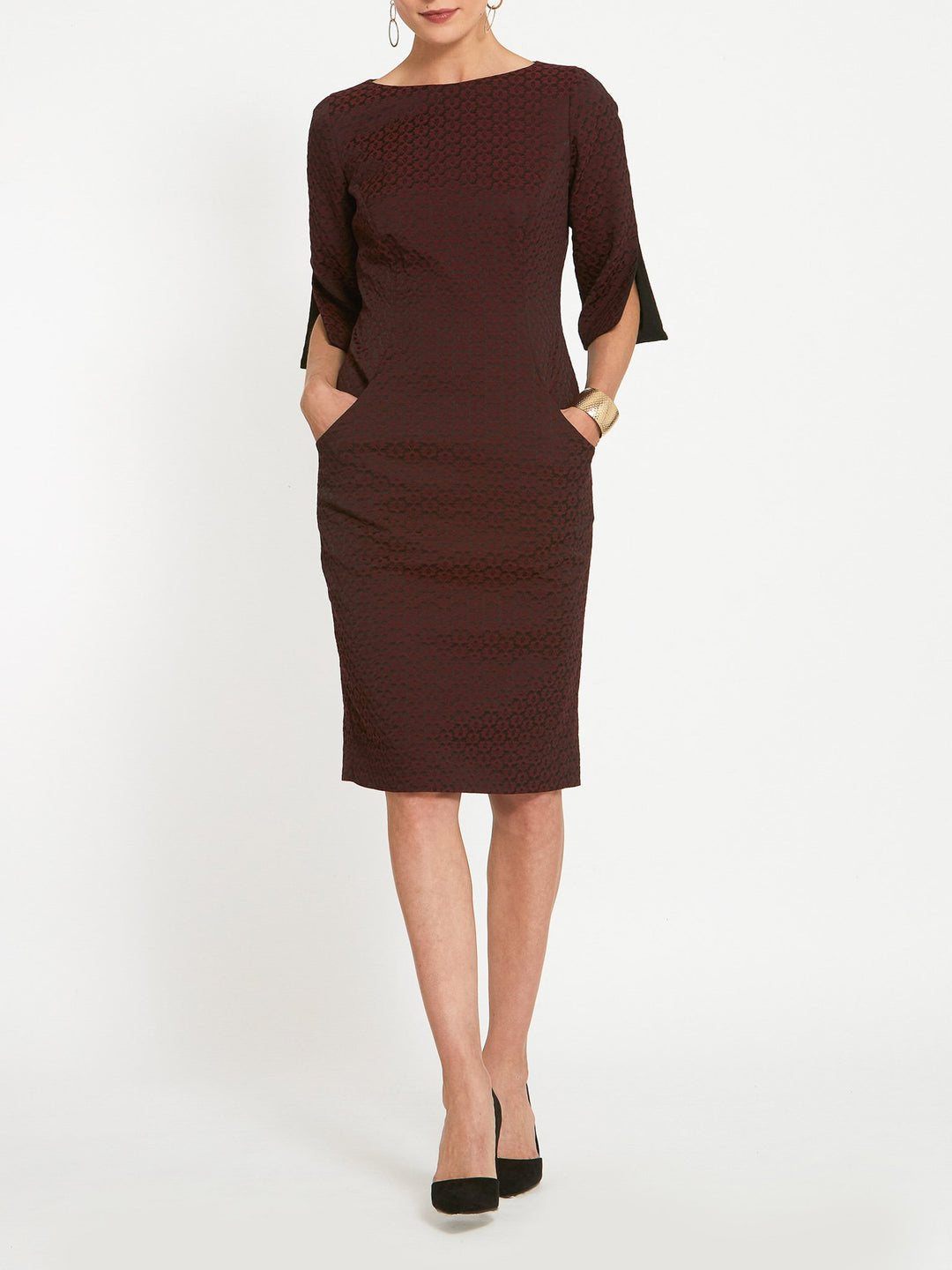 Vivienne Burgundy Jacquard Dress