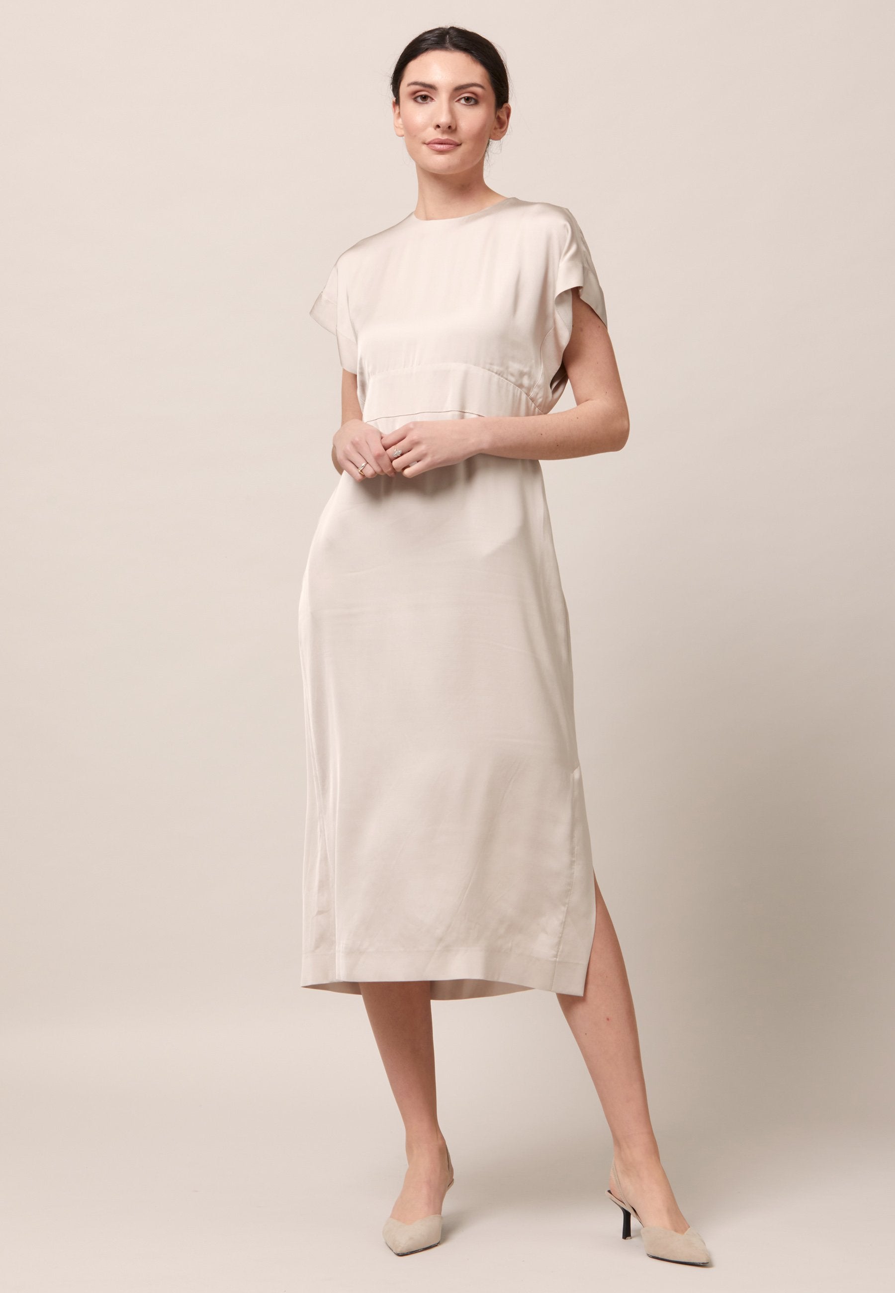 oyster satin cocktail dress