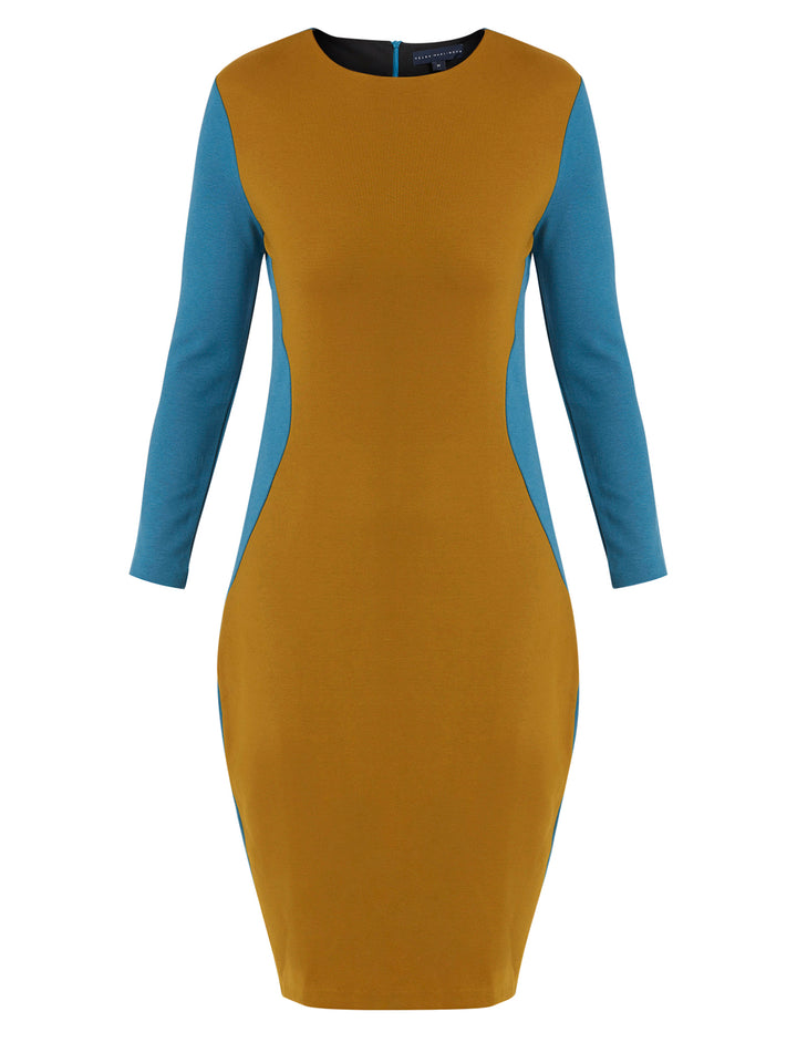 Trudy Teal & Mustard Dress